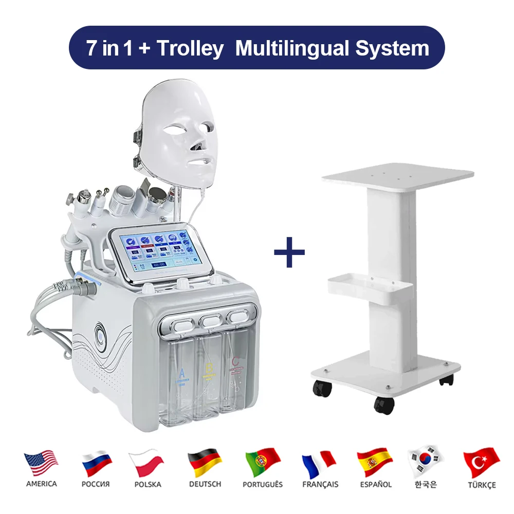 H202 Hydra Small Bubble 7 In 1 Hydro Microdermoabrasione Aqua Peel Beauty Facial Machine Con Maschera A Led Carrello Per La Pulizia Della Pelle Del Vi