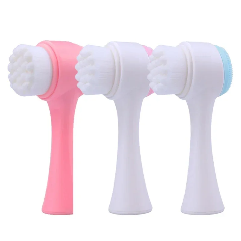 Double Side Silicone Facial Cleanser Brush Mini Portable 3D Face Clean Vibration Massage Face Washing Exfoliation Skin Care Tool