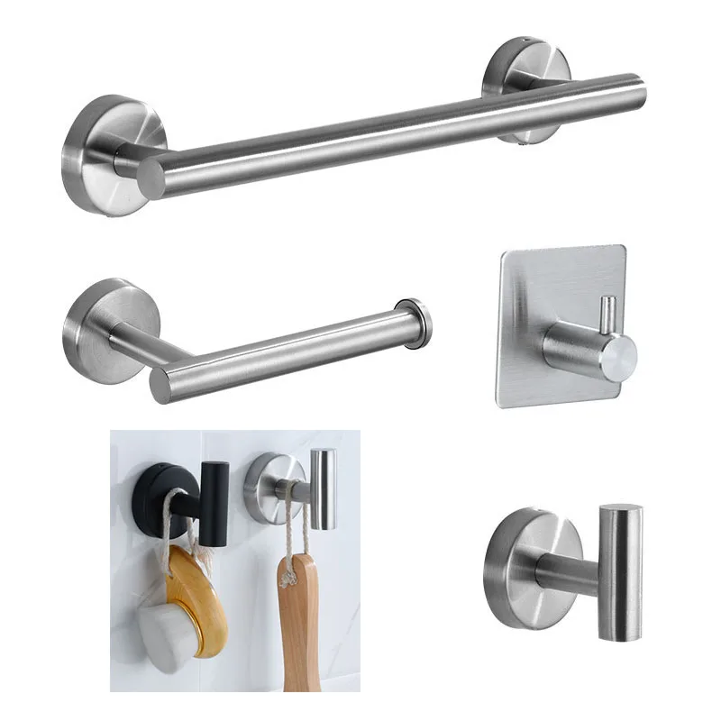 

Stainless Steel Bathroom Hardware Set Silver Black Robe Hook Towel Rails Bar Rack Shelf Paper Holder Bathroom Accessories K5