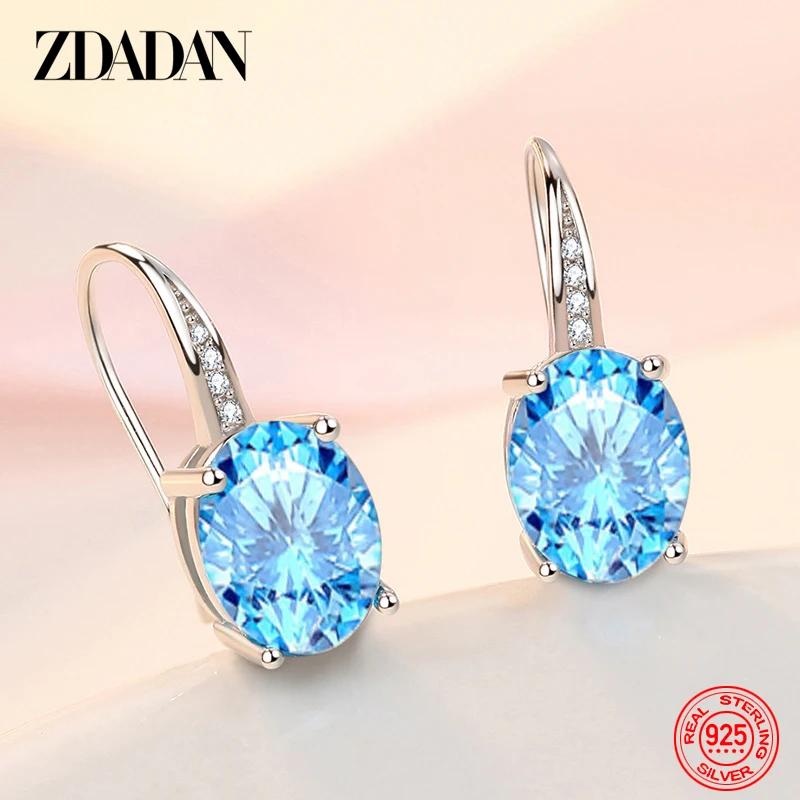 925 Silver silver earrings silver dangle earrings womens earrings Blue Crystal Oval Drop Earrings for Women Fashion Jewelry