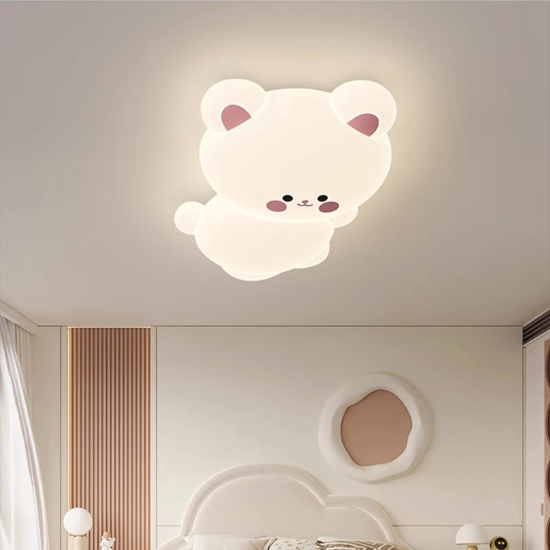 

Pink Bear Ceiling Lamps Cute Children's Room Decor Lamp Modern Minimalist Warm Baby Room Little Girl Boy Bedroom Ceiling Lights