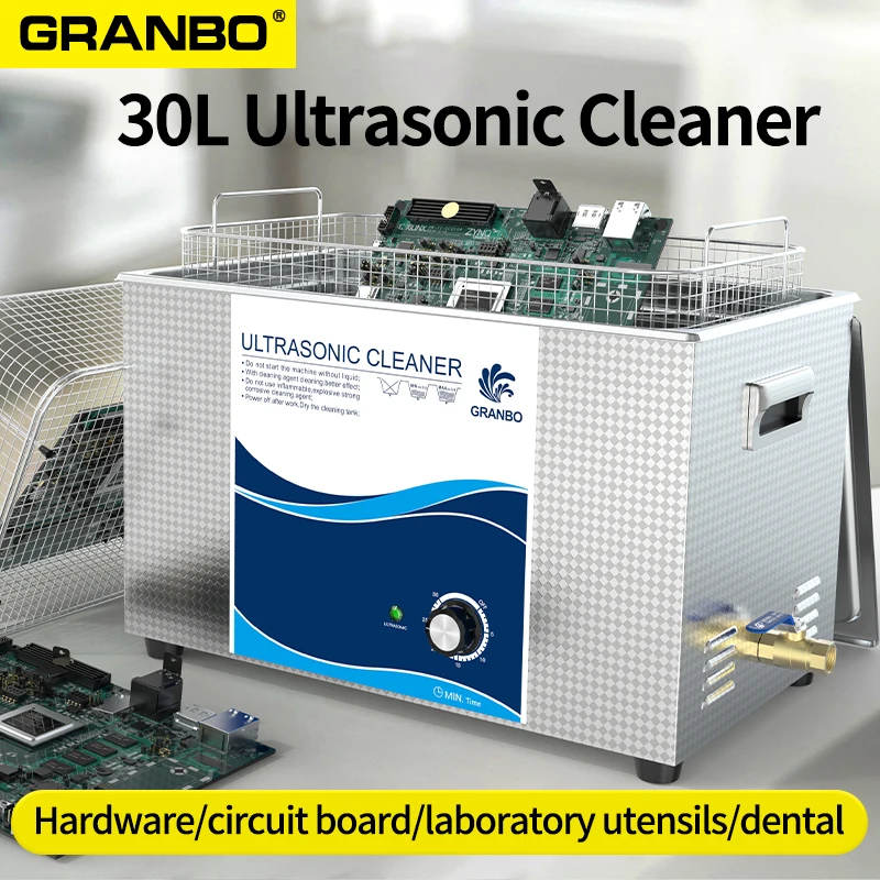 

Granbosonic Ultrasound Cleaner 900W Stainless Steel Bath 30L 40KHz High-Frequency Piezoelectric Transducer Degrease Washing