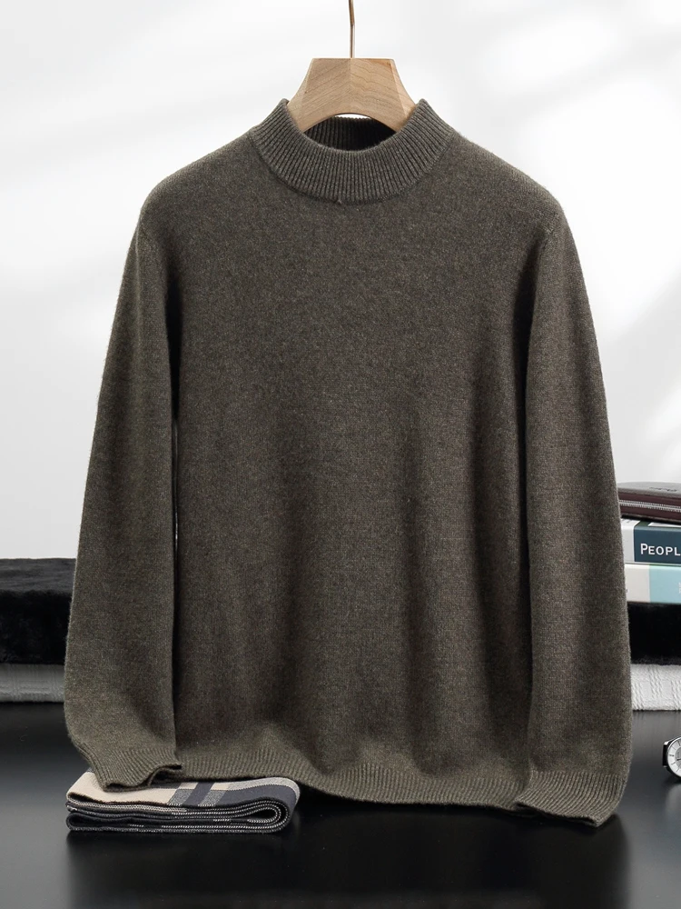 Men's Thick 100% Cashmere Sweater Mock Neck Basic Pullover Autumn Winter Smart Casual Cashmere Knitwear Soft Warm Clothing Tops 4