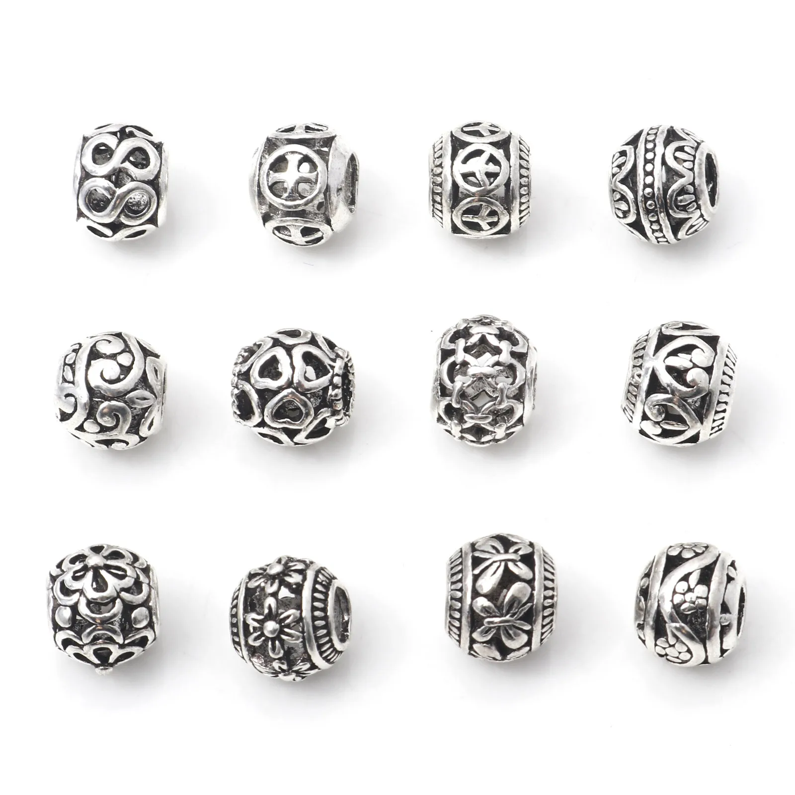 TOAOB 30pcs Antique Silver European Style Beads Assorted Rhinestone Large Hole Charm (color:multi TOAOB 30pcs Antique Silver European Style Beads Assorted Rhinestone Large Hole Charm (color:multi