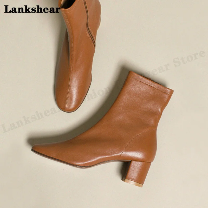 Thick Heel Mid-Tube Boots Leather White Short Boots Single Boots Women's Thin Boots Net Red Boots French Style Boots