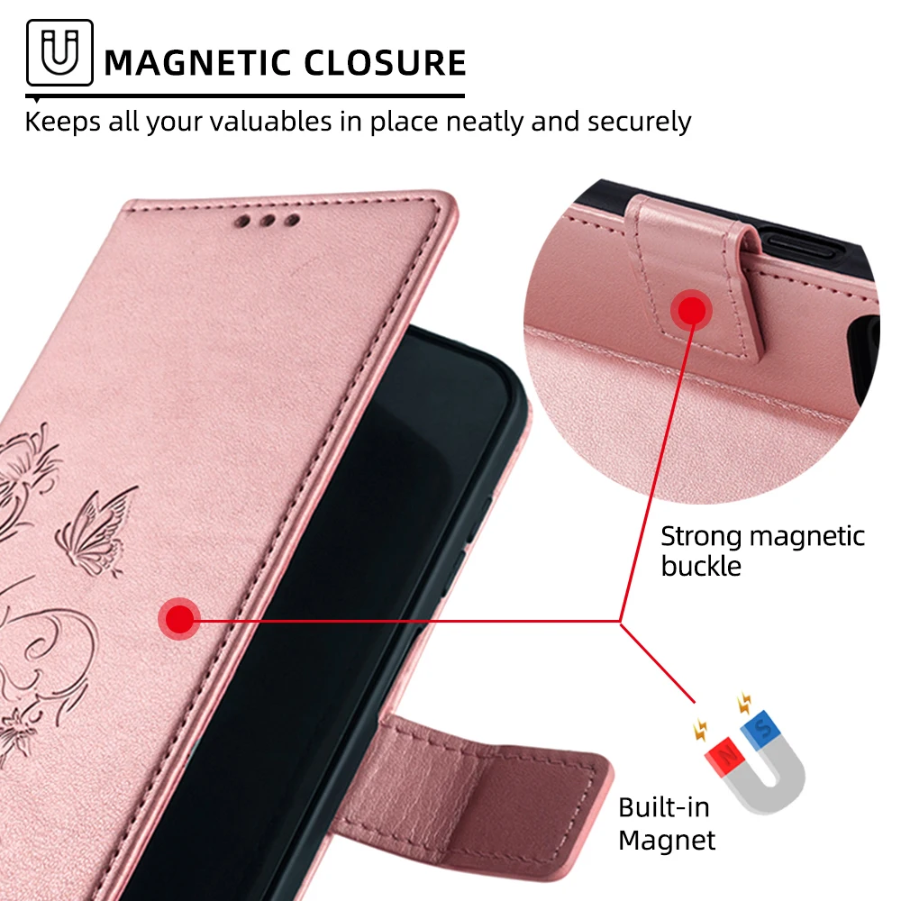 Elegant Butterfly Motif Leather Flip Wallet Phone Case