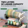 2 tier dish drying rack drain board set tableware drainer Kitchen countertop storage rack cup holder Knife and fork holder 6