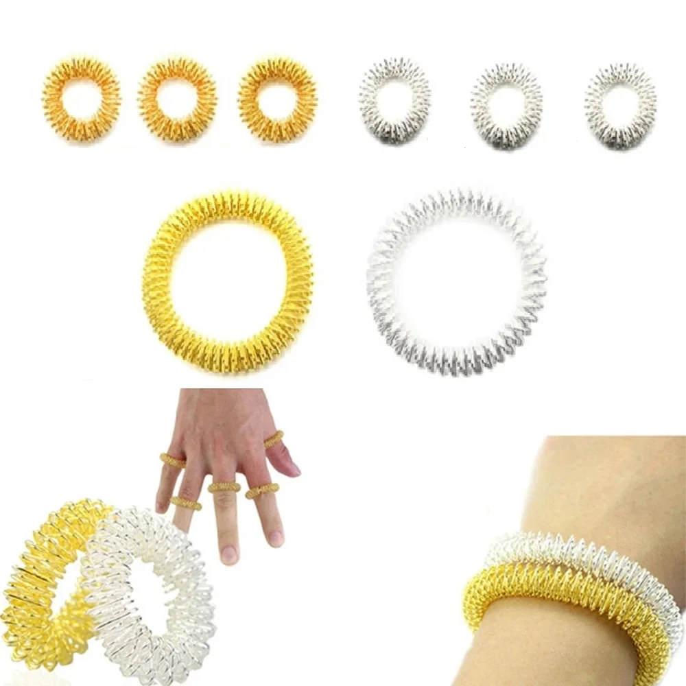 8PCS 6Pcs Acupressure Massage Rings + 2Pcs Wrist Massage Rings, Chinese Medicine Pain Therapy Finger Circulation Ring