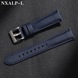 Premium Sailcloth Leather Waterproof Watch Strap with Quick Release - 20mm/22mm - 22mm (Blue)
