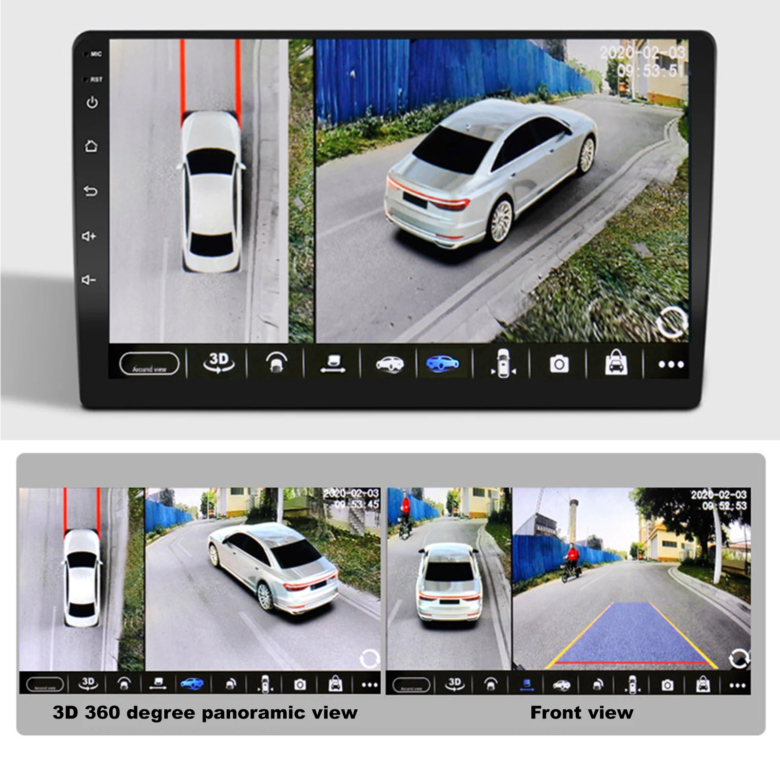 Rear Camera 360 Vehicle Camera Panoramic Surround View 1080P AHD Right+Left+Front+Rear View Camera System Android Auto Radio Night Vision