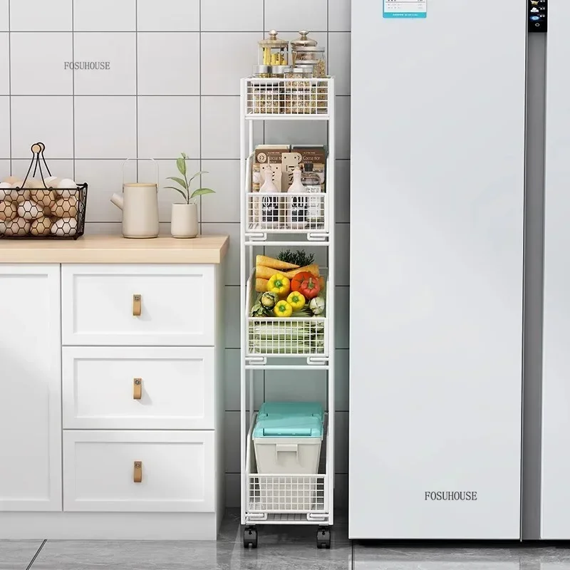 Household Multi-layer Kitchen Trolley Ultra-narrow Movable Kitchen Gap Rack Refrigerator Side Floor-standing Gap Storage Cart