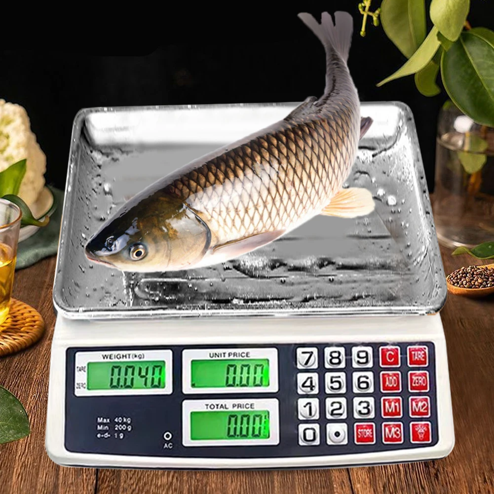 40kg/5g Commercial Price Scale with Stainless Steel Plate Counting Weight Scale LCD Digital Display for Farmers Market Meat Shop