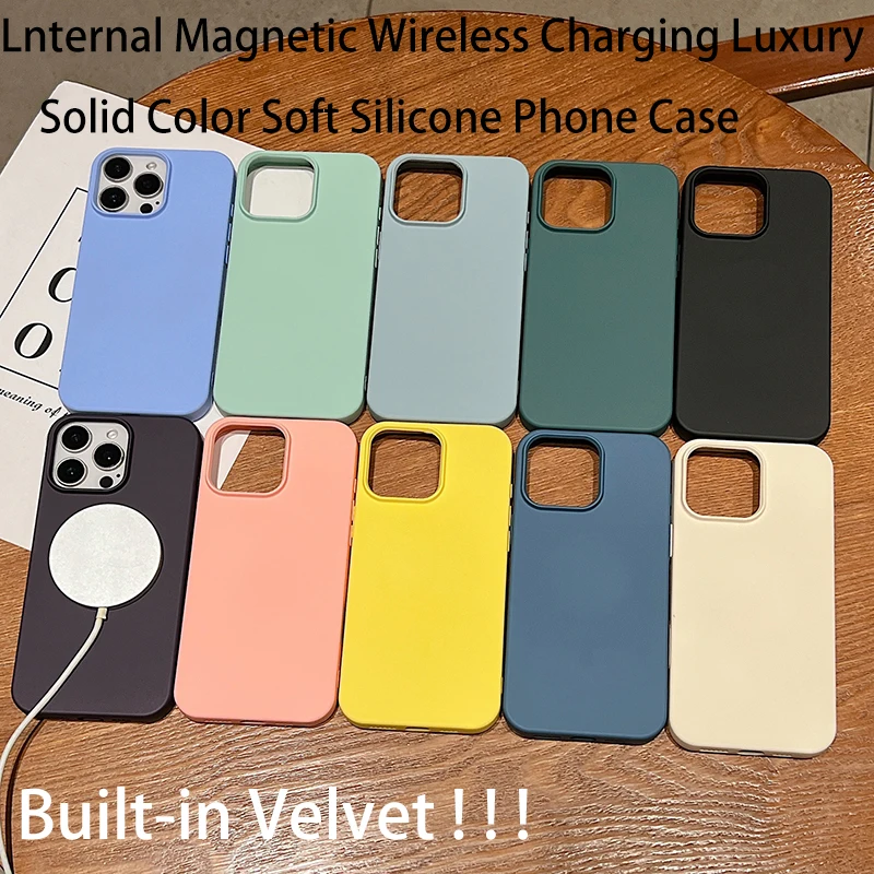 For Magsafe Magnetic Solid Color Liquid Silicone Phone Case For IPhone 16 Pro Max 14 11 12 13 15 Pro Max Mini Bumper Back Cover_voghion.com