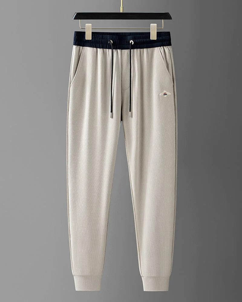 High grade and soft Cool feeling Modal casual pants men's 2024 summer trend color contrast stitching bee embroidery sports pants