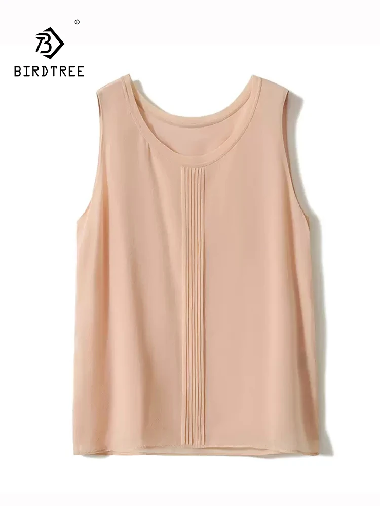 

BirdTree, 100%Mulberry Silk Elegant Vest, Women O-Neck Sleeveless Solid, Versatile OL Camisole, 2024 Summer Tank Tops T45207QC