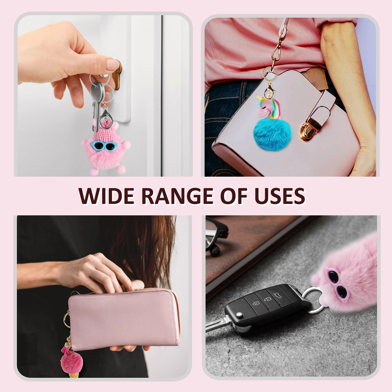 Qiiuuy 4 Pieces Cute Keychain Fluffy Faux Rabbit Fur Kawaii Keyring For Girls Womens Bag