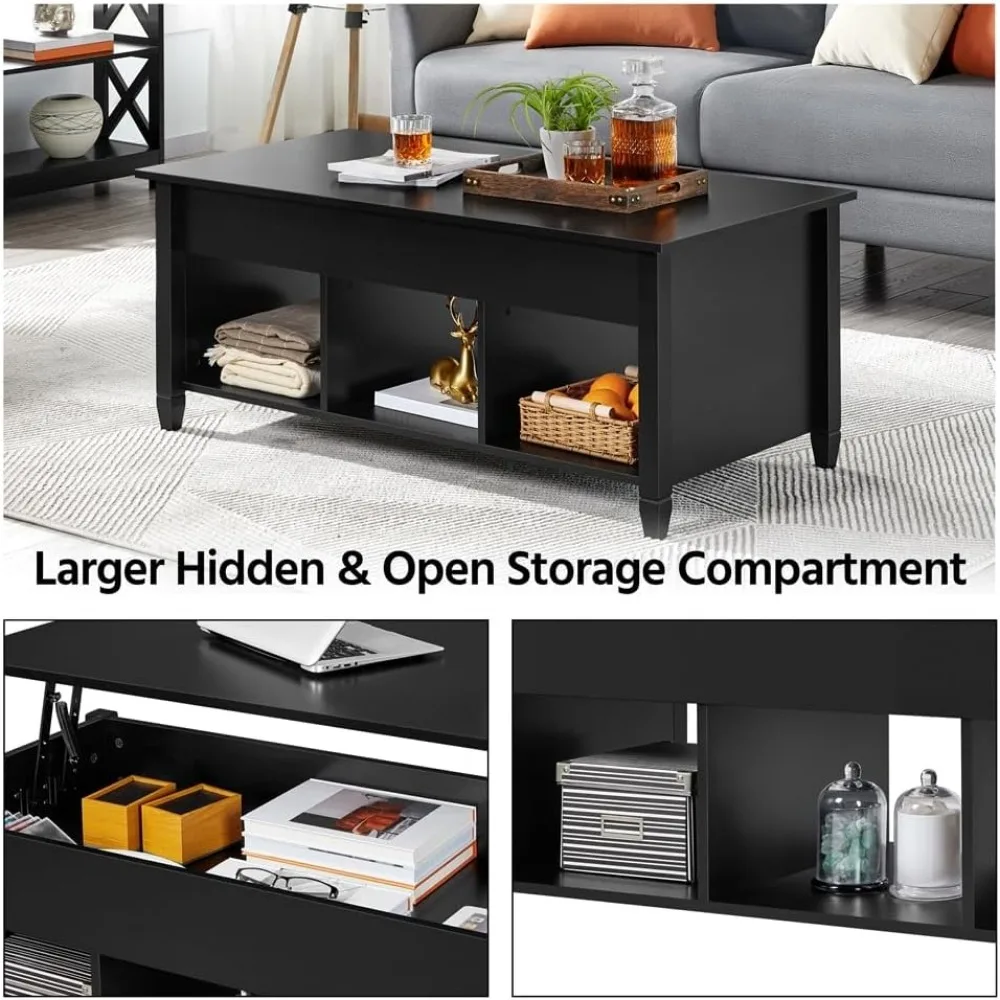 47.5in Lift Top Coffee Table with Hidden Compartment & 3 Cube Open Shelves for Living Room, Office. Lift Up Center Coffee Table 5