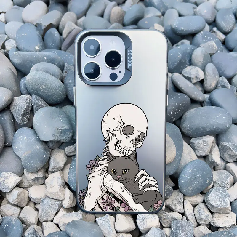 Luxuriöse, lustige, niedliche Skelett- und Katzen-Handyhülle für iPhone 11 13 Mini 12 14 Pro Max 17 16 15 Plus Pro Max, stoßfeste Laser-Abdeckung – Detail 11