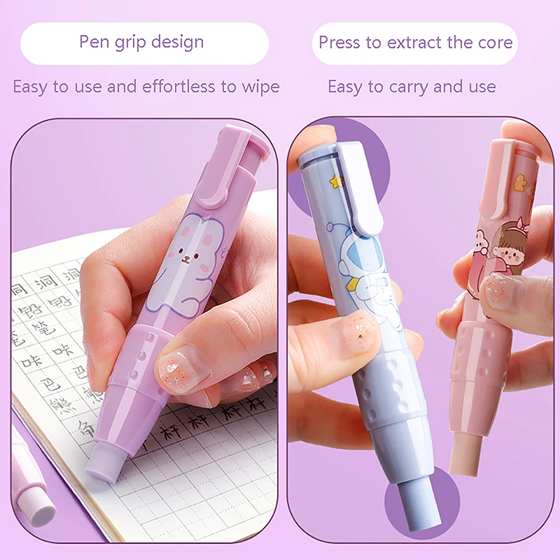 

3pcs/set Erasers Pen Retractable Press Pencil Rubber Correction Supplies School Stationery Erasers for Kids Soft Art Eraser Pen