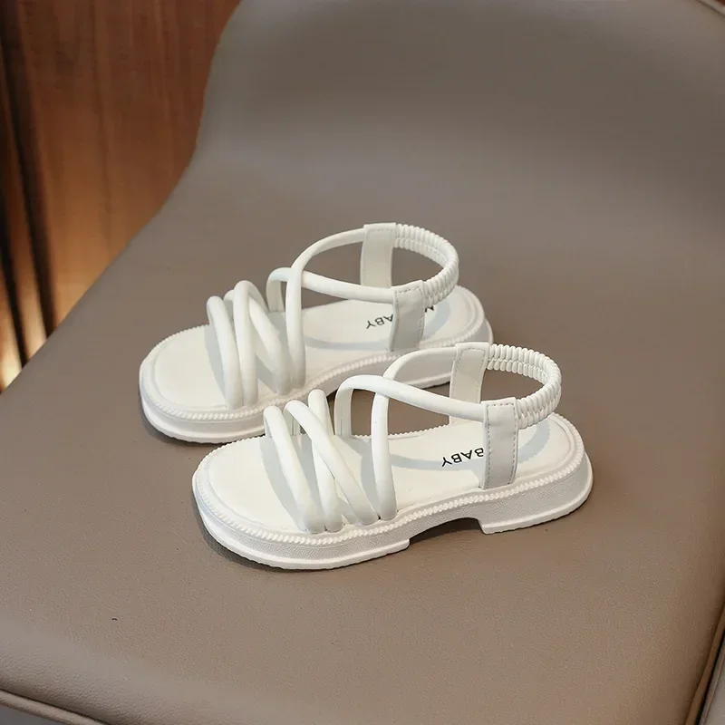 

Сандалии из ПУ кожи для девочек, универсальные мягкие дышащие, с открытым носком, Простые Модные летние повседневные туфли для принцесс, шикарные детские босоножки, 2024