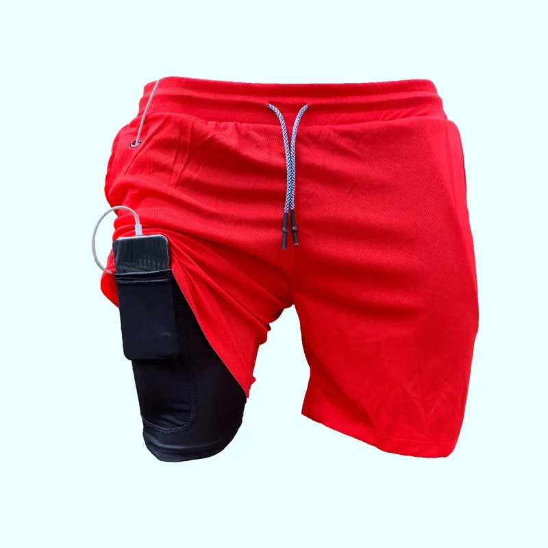 Men's Running Shorts Quick Dry Double Layer Mesh Fitness Leisure Slow Jogging Mobile Phone Shorts Skateboard Sports Long Pants