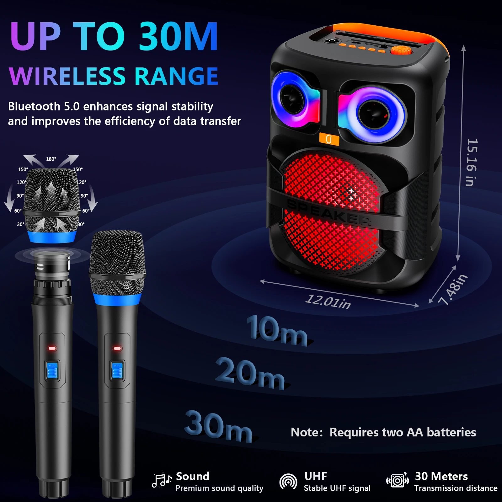 T28-T Karaoke Speaker, Home Karaoke Machine with 2 Microphone, Portable Bluetooth Speaker with LED Party Light, LED Party Light