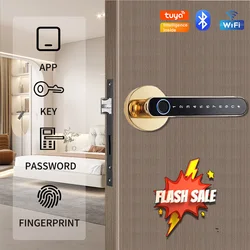 Tuya Fingerprint Biometric Smart Door Lock Home Apartment with Key Card Digital Door Lock Keyboard Keyless Entry