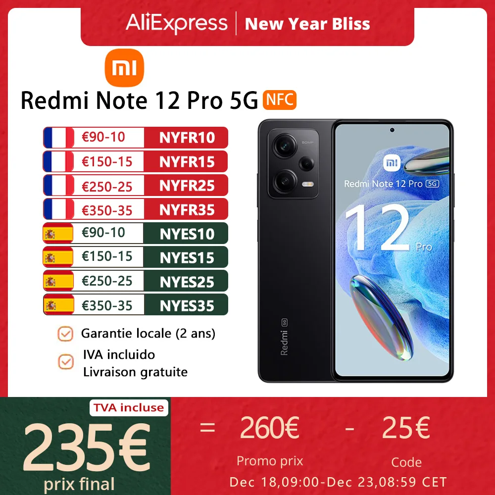 Xiaomi – Redmi Note 12 Pro 5G SmartPhone, Global Edition, NFC, pantalla OLED de 6.67 pulgadas, 120Hz, Octa Core 1080, carga rápida de 67W