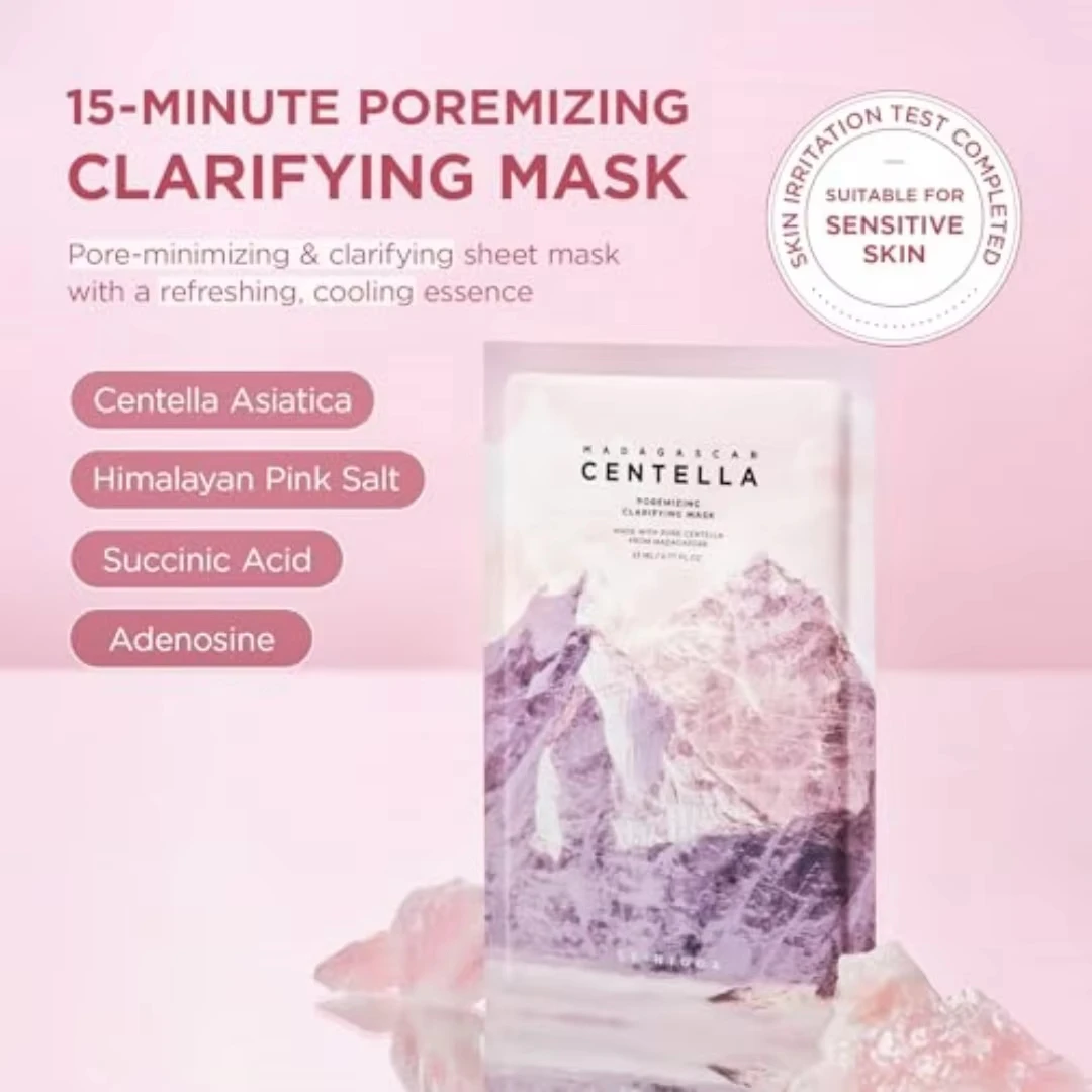 Korean Centella Asiatica Hydrating & Repairing Face Mask Set, Premium Skincare & Beauty Essentials 5-Pack
