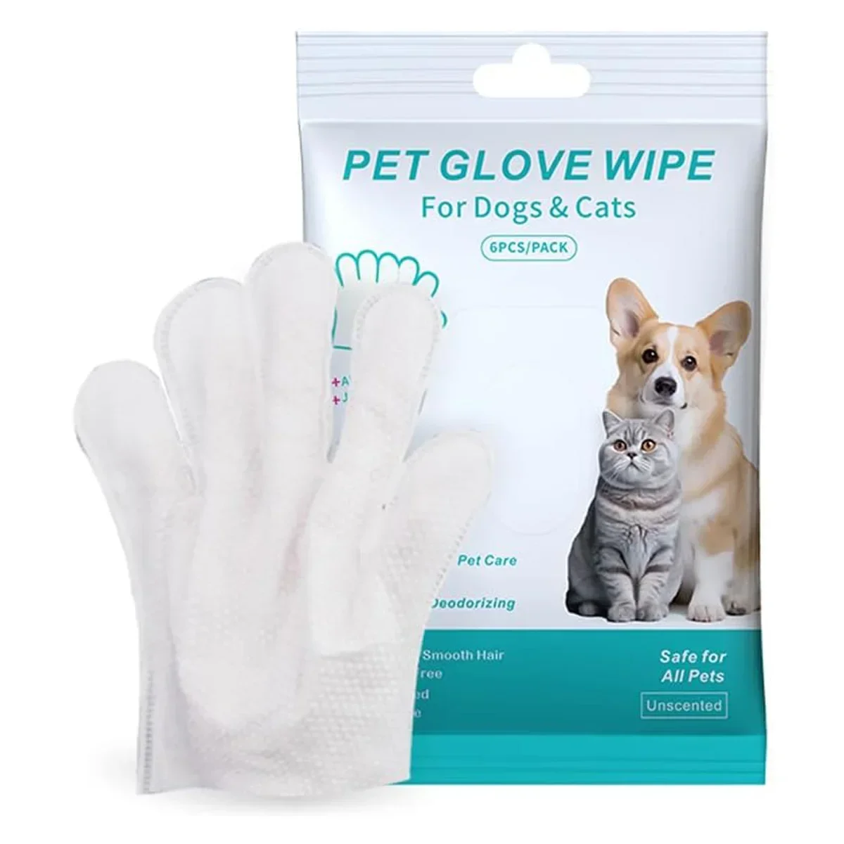 Pet Cleaning Wipes 6pcs for Dogs & Cats Dog Washing Bathing Deodorizing Grooming Gloves for Daily Care