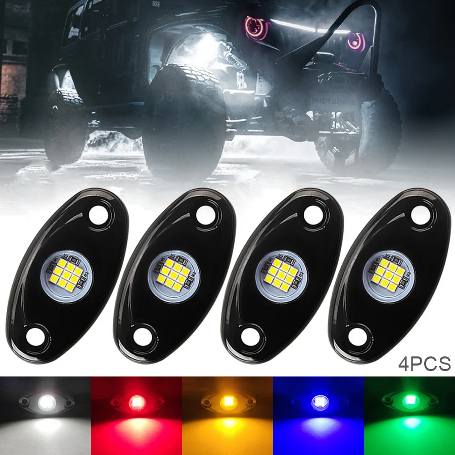 

4pcs Waterproof 12V LED Rock Lights Kit Underbody Glow Trail Rig Atmosphere Lamp for Car Truck ATV SUV Offroad Fender Neon Light