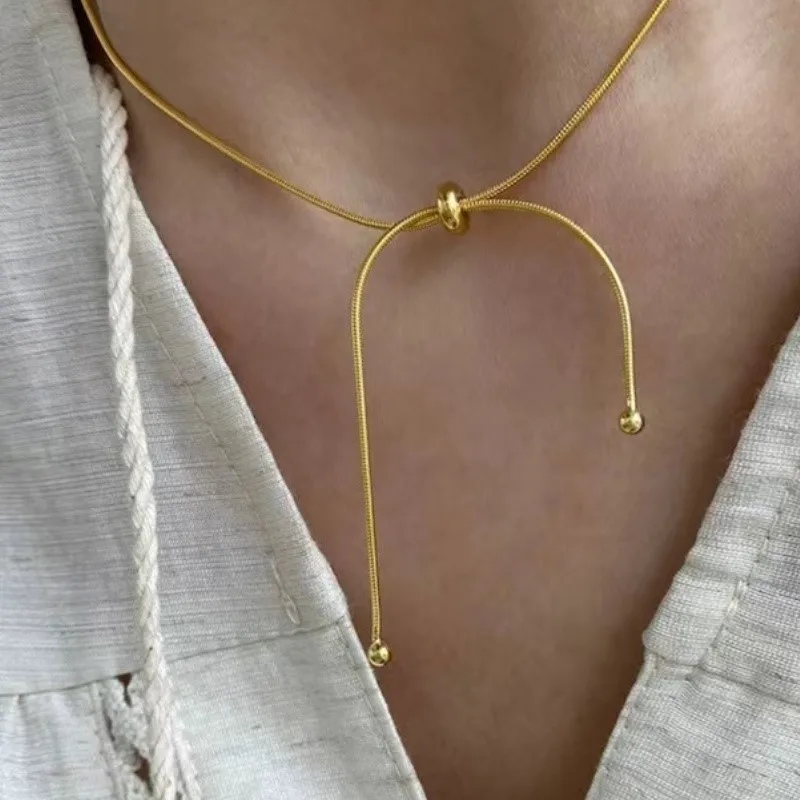 Silver Color Pull-out Adjustable Sweater Chain High-grade Necklace for Women Snake Bone Collarbone Chain Jewelry Gift