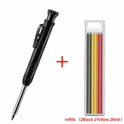 Versatile Carpenter Pencil Set with Built-in Sharpener and Refill Leads (Black pen suit 1)