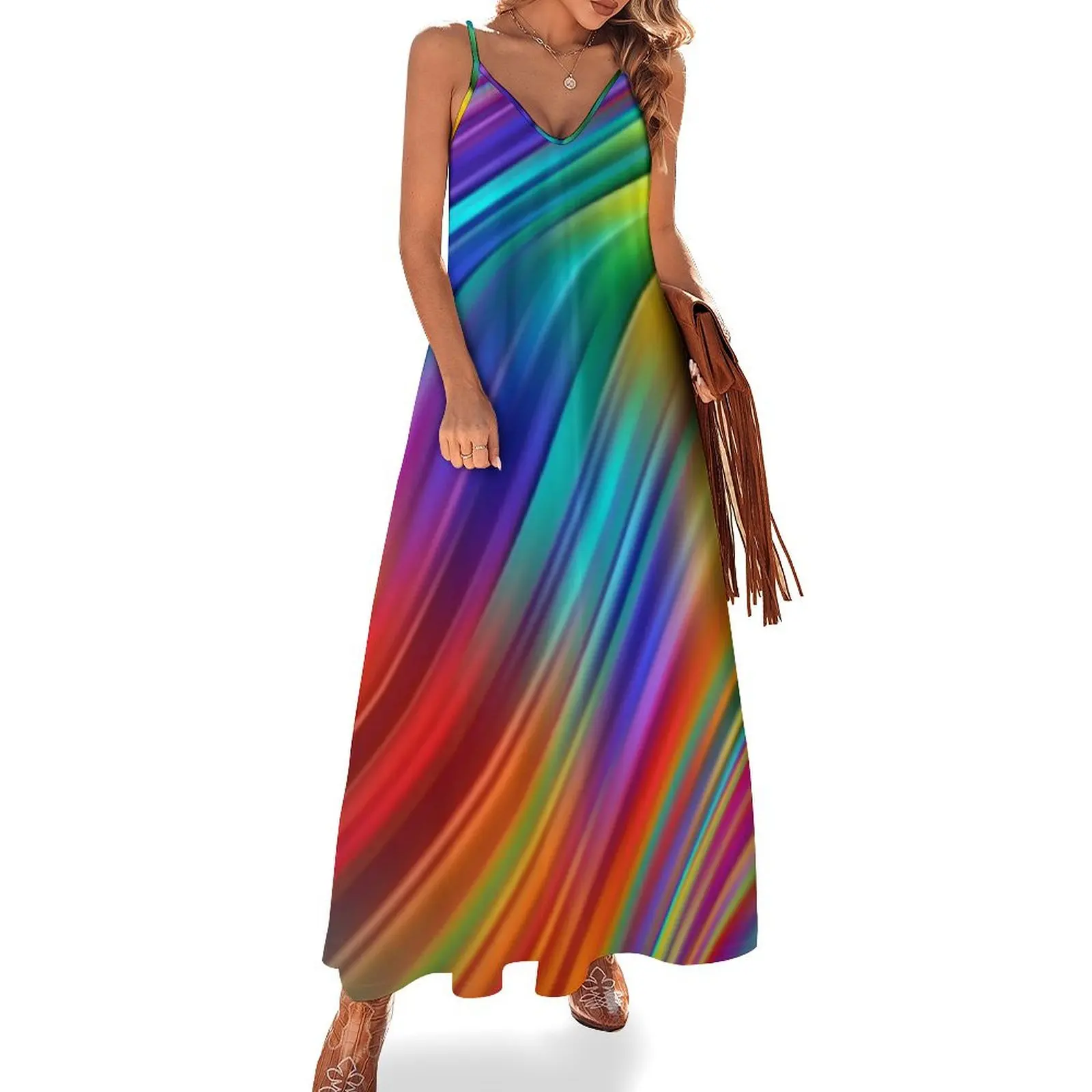 

Abstract Rainbow Dress Wave Liquid Shape Party Maxi Dress Streetwear Boho Beach Long Dresses Summer V Neck Oversized Vestido