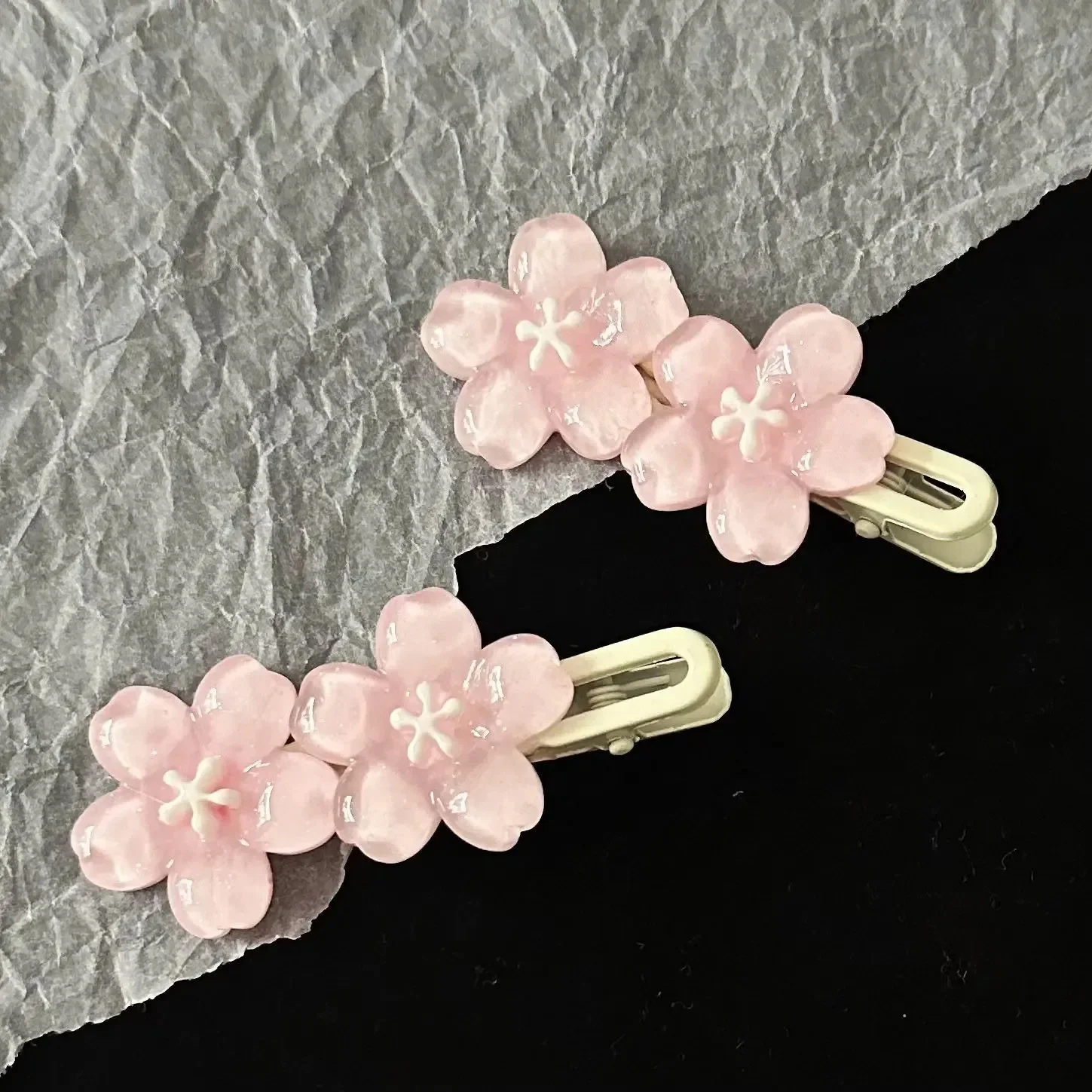 Cherry Blossom Hair Clips - Pink and Blue Kawaii Flower Hairpins