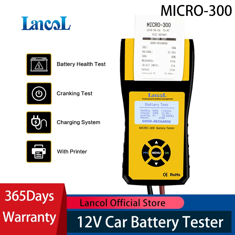 

LANCOL MICRO300 Digital Car Battery Load Tester With Printer 12V CCA Car Diagnostic Tool Battery Capacity Checker Analyzer