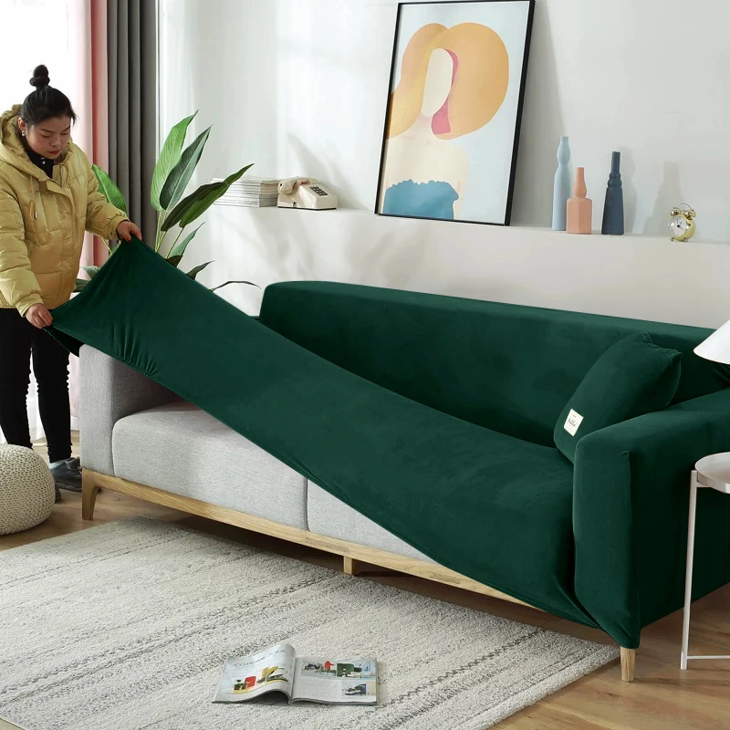 New Velvet Sofa Covers for Living Room Elastic Spandex Sofa Cover Sectional Couch L Shape Corner Armchair Covers 1/2/3/4 Seat 2
