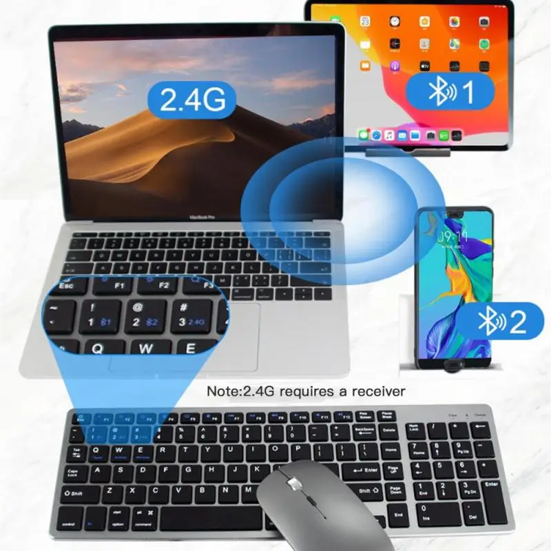 노트북 PC TV용 충전식 무선 키보드 및 마우스, 러시아어 버전, 2.4G 슬림 무소음 컴퓨터 마우스 키보드 키트