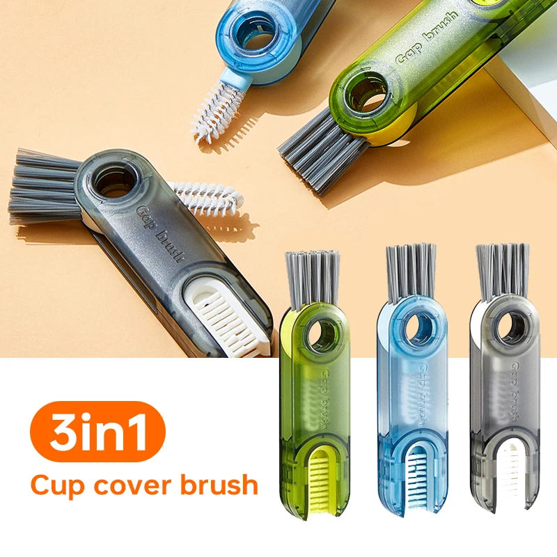 3 in 1 Multifunctional Cleaning Brush, Water Bottle Brushes for Cleaning,  Cup Lid Cleaner Brush, Grand Kitchen 3 in 1 Cleaning Brush for Nursing Bottle  Gap Cups Cover, 2 Pcs 