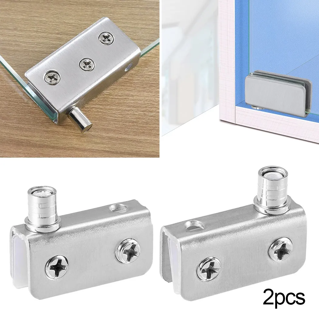 Door Cupboard Hinge Adjustable Clamp Pivot Clip For 5-8mm/0.2-0.32" Thinkness Glass For Treatment Resistance Rustless 2pcs