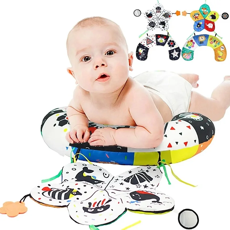 Play mat Tummy Time Mirror Activity for Newborn Babies Sensory Development High Contrast Black and White Toys 0 6 Months