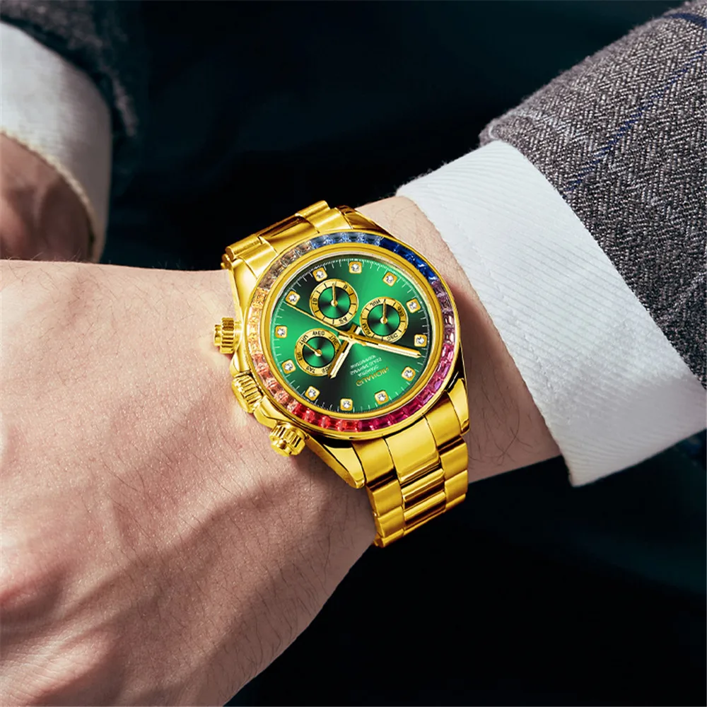 GUANQIN Week Maand Luxe Herenhorloge Waterdicht Automatisch Zelfopwindend Mechanisch Regenboog Diamant Cirkel Ontwerp Saffier Stalen Klok_voghion.com