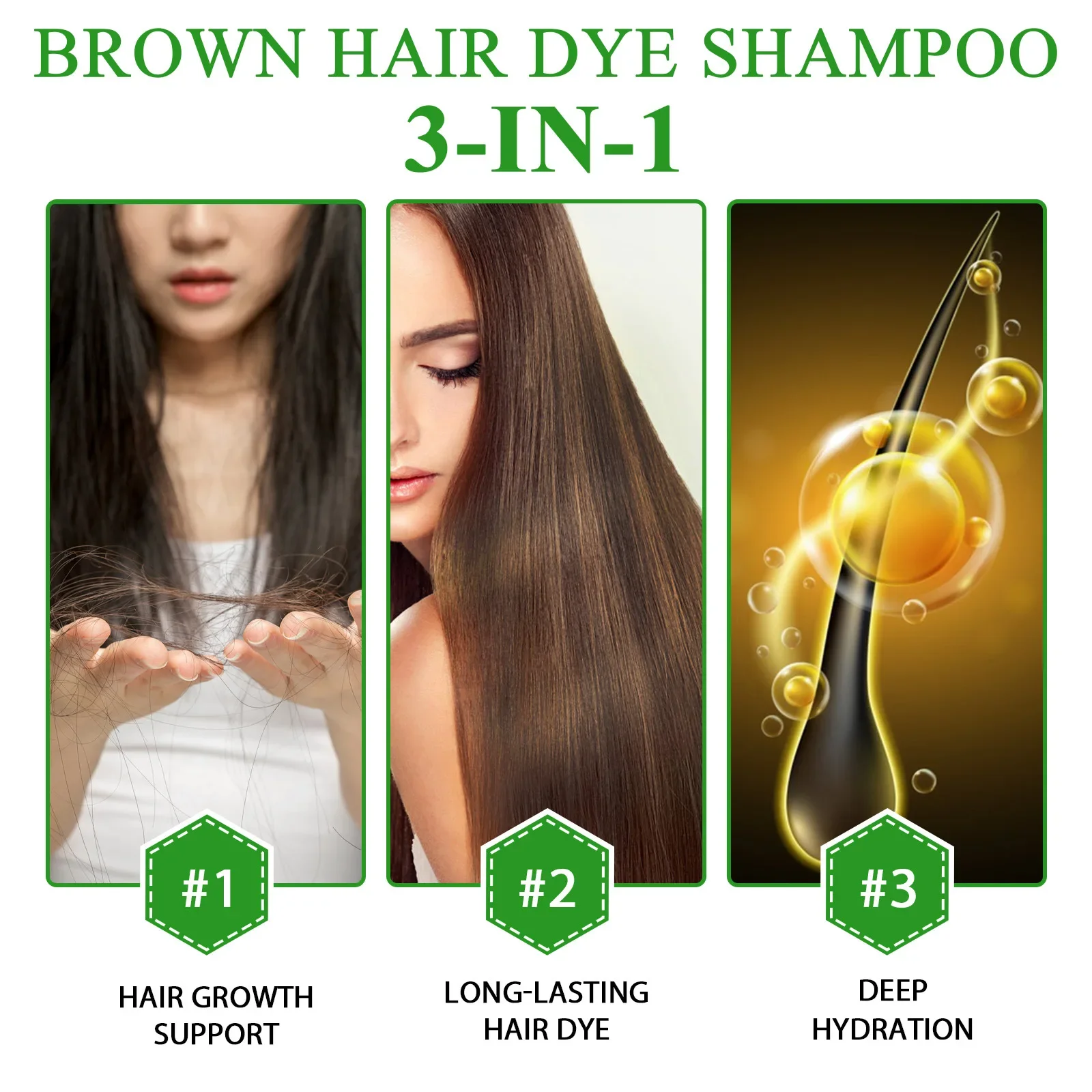 Shampoo 3 in 1 Organic Natural Hair Dye Ginseng Extract Black Hair Color Шампунь Для Волос for Cover Gray White Hair 500ML 3