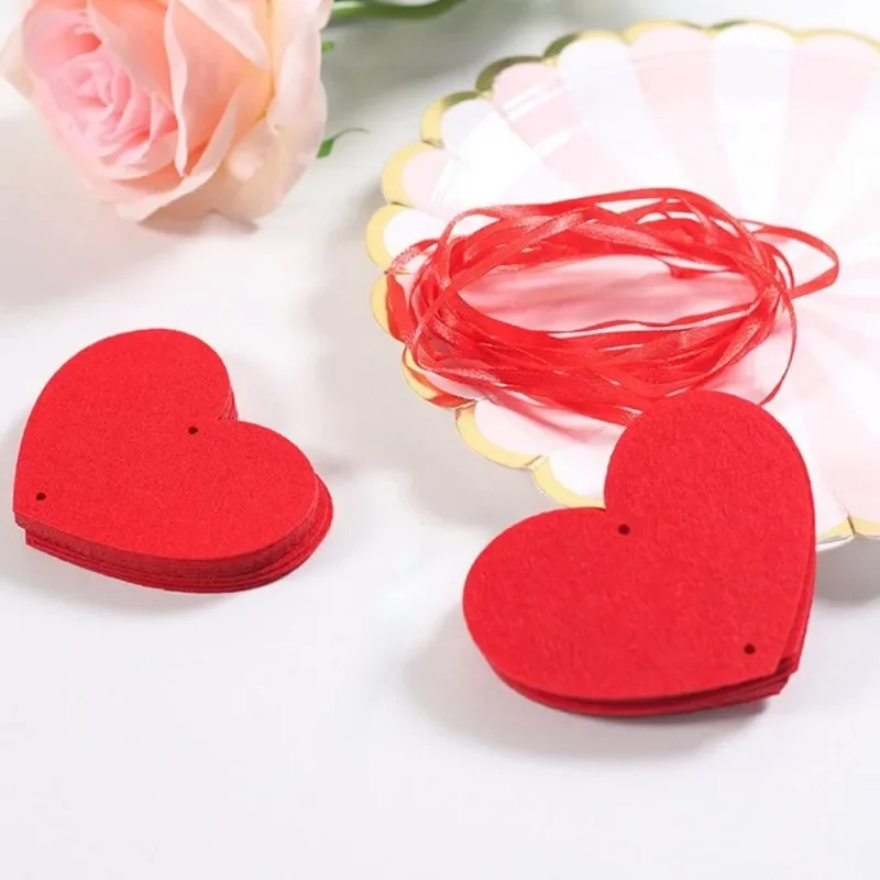Valentine's Day DIY Felt Heart Garland Pre-Assembled Hanging Decor, Romantic Party Supplies for Birthdays & Home Accents