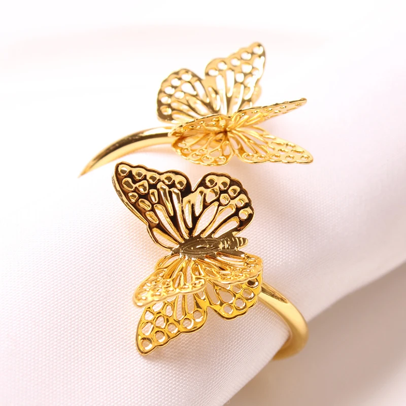 

Butterfly Napkin Ring Hollow-out Gold Color Open Buckle Tableware Home Chic Wedding Dinner Table Party Decor Festive Atmosphere