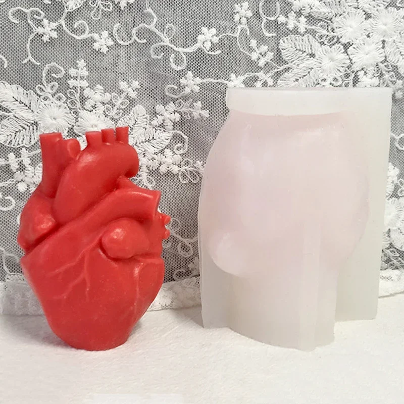 DIY Human Heart Silicone Candle Molds Creative 3D Heart Candle Making Kit Hand Craft Gypsum Resin Soap Mold Home Artwork