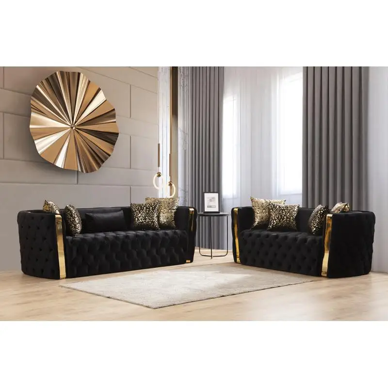 Black Velvet Sofa Set 1