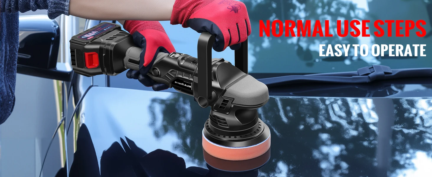 Cordless Buffer Polisher 5 Inch Random Orbital Car Polisher Waxer 6 Variable Spe