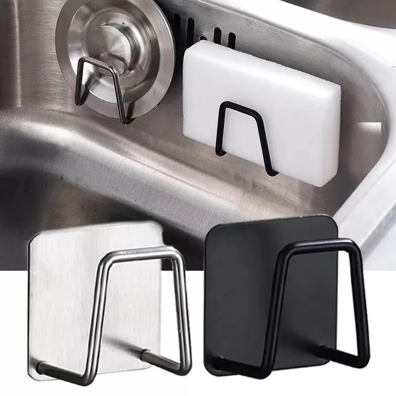 

Kitchen 304Stainless Steel Sink Sponges Holder Self Adhesive Drain Drying Rack Kitchen Wall Hooks Accessories Storage Organizer