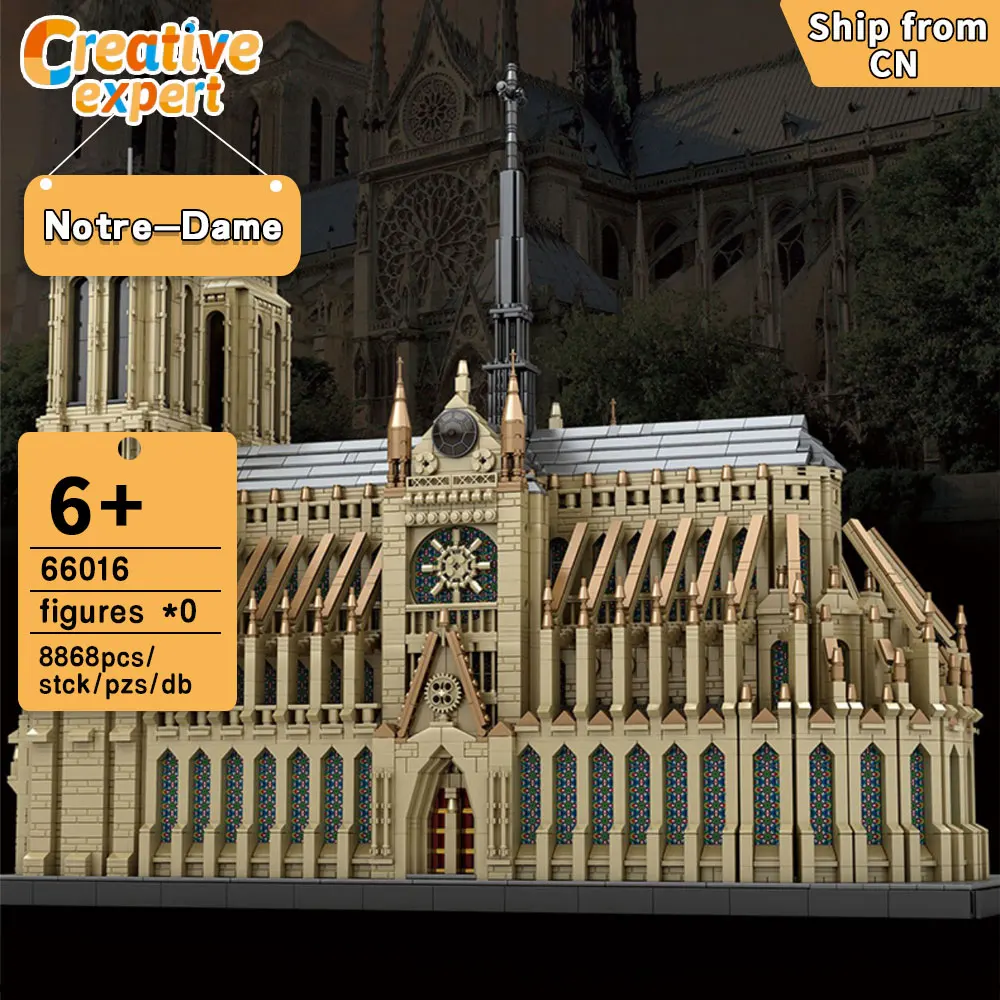 

66016 творческие экспертные идеи Moc Нотр-дама в Париже строительный блок кирпичная улица вид модель игрушка Рождественский подарок 8868 шт.